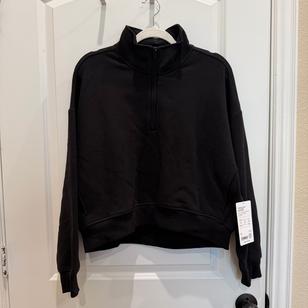 Athleta Forever Fleece 1/2 Zip Crop Sweatshirt Black